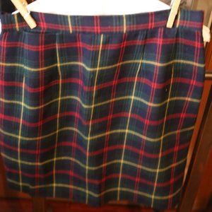 Vintage British Khaki Green Yellow and Red Plaid Wool Pencil Skirt